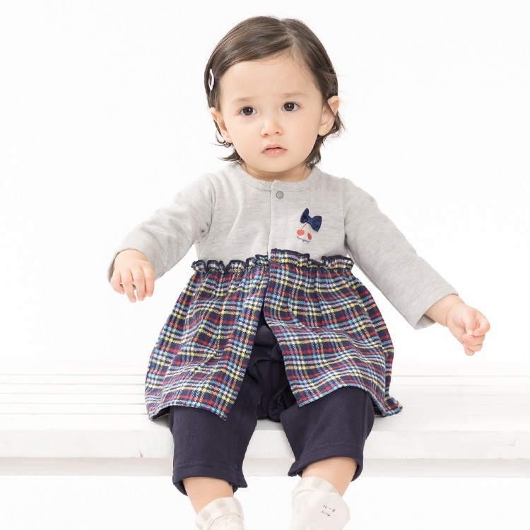 チェックスカート裏毛ロンパース カバーオール｜子供服・ベビー服の