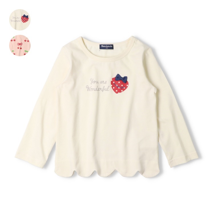 ハート・チェリープリント裾スカラップ長袖Tシャツ