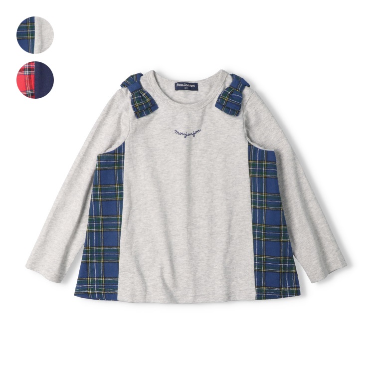 チェック切替長袖Tシャツ