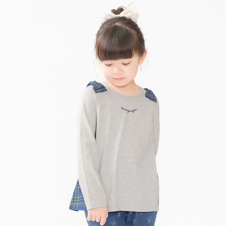 チェック切替長袖Tシャツ(グレー-80cm)