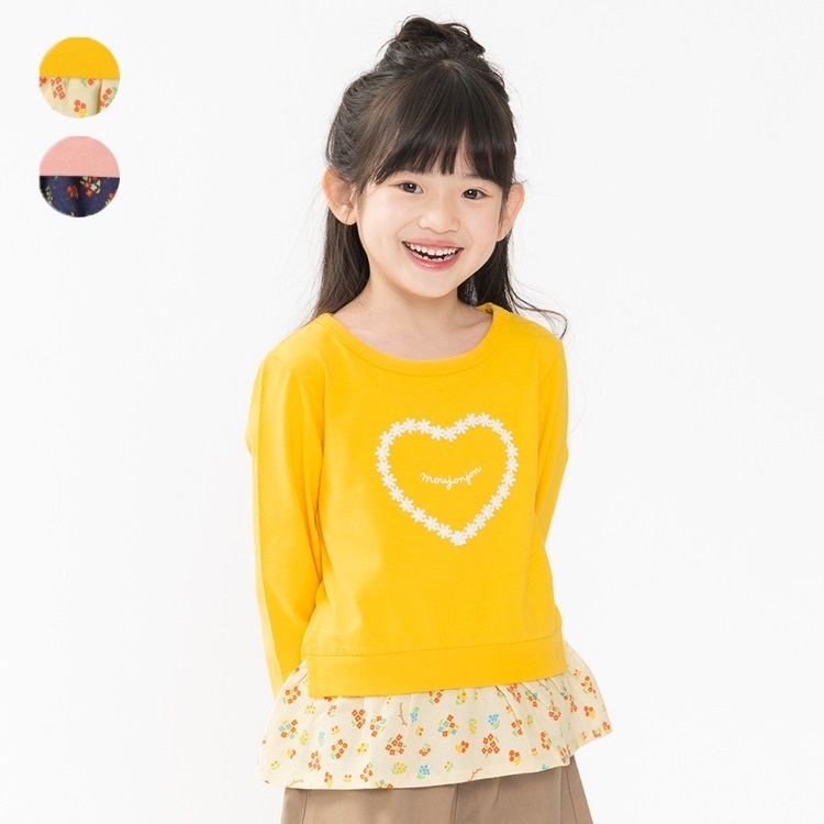 レースハート裾小花柄切替長袖Tシャツ