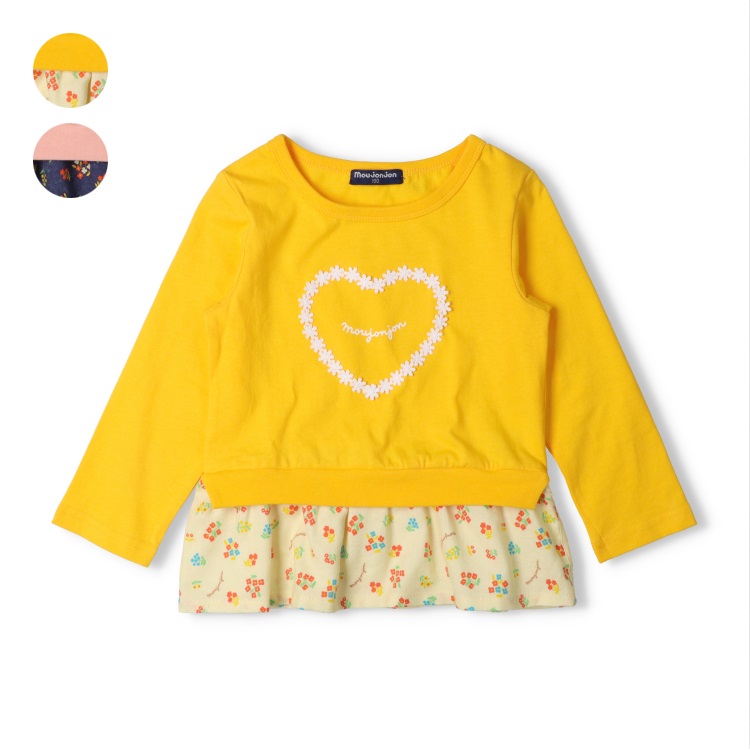 レースハート裾小花柄切替長袖Tシャツ