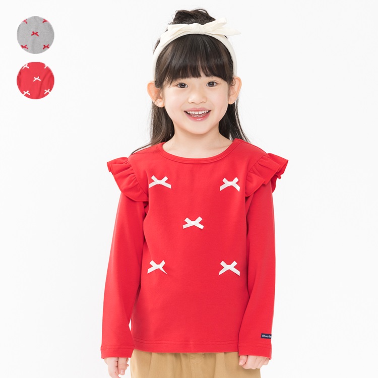 リボン付フライス長袖Tシャツ