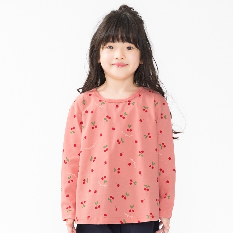 *チェリー総柄長袖Tシャツ(ピンク-90cm)
