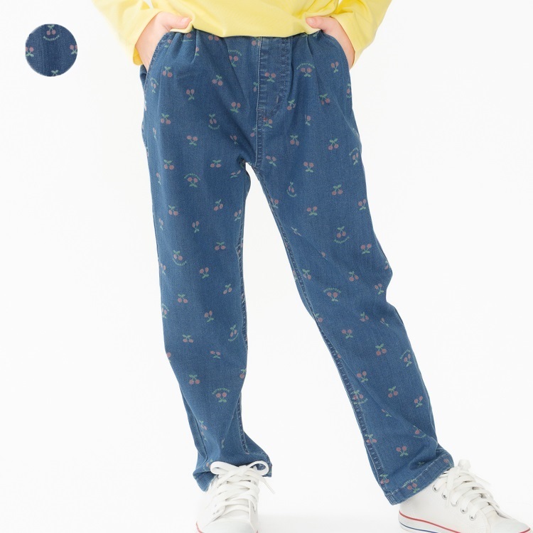 チェリー柄デニムロングパンツ