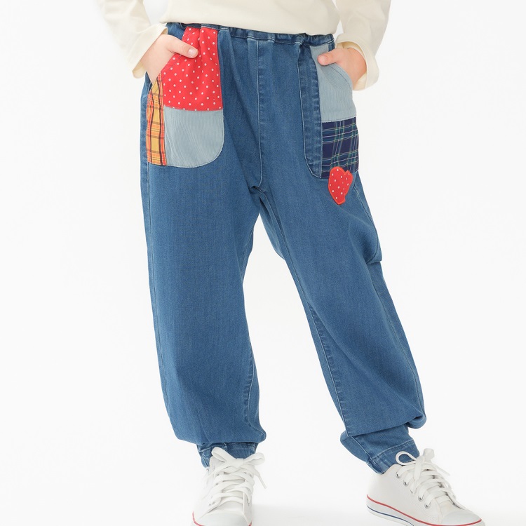 パッチワークポケットデニムパンツ(ブルー-110cm)