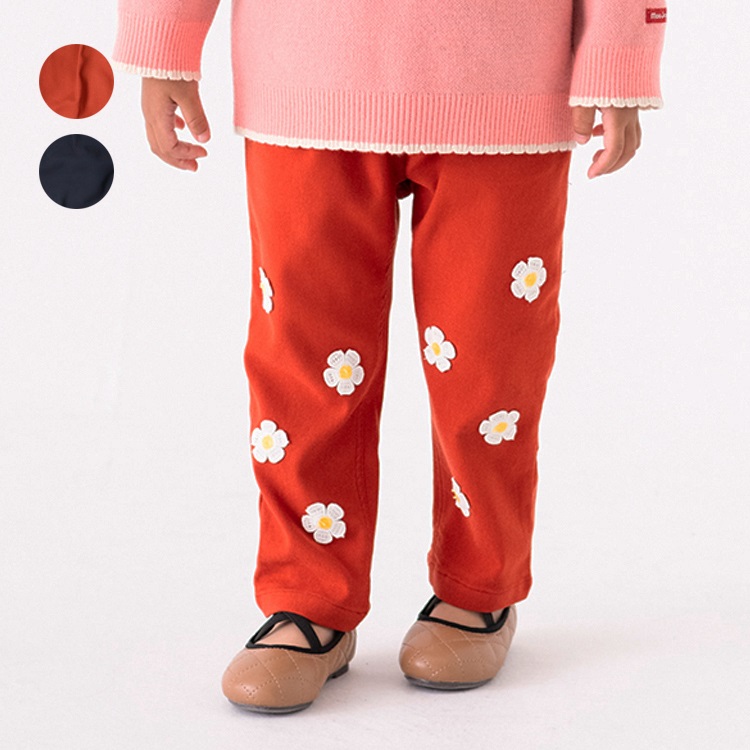 *のびふわツイルお花付きロングパンツ