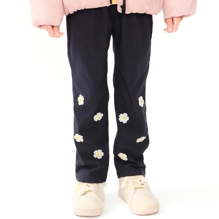 ☆hana☆ のびふわツイルお花付きロングパンツ ロングパンツ｜子供服・ベビー服