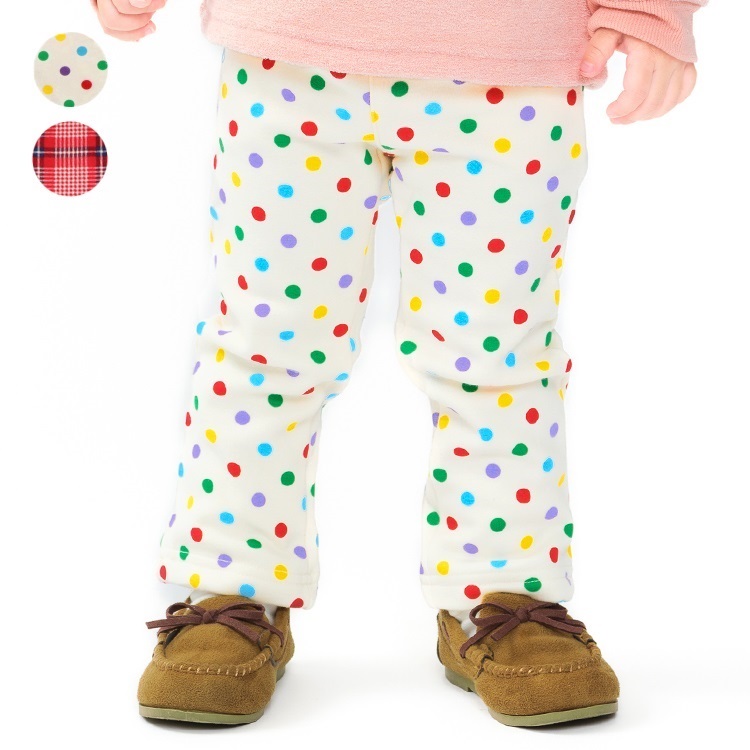 【爆温】ドット・チェック柄裏起毛ロングパンツ