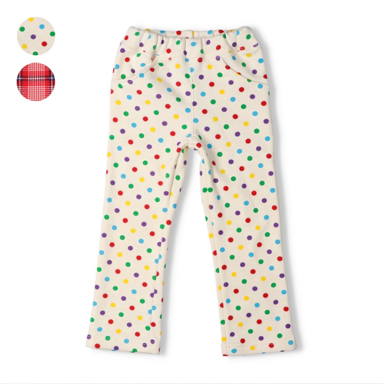 *【爆温】ドット・チェック柄裏起毛ロングパンツ