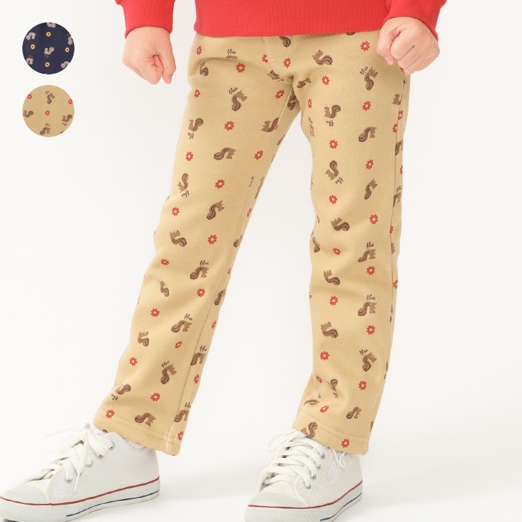 【爆温】お花リス総柄裏起毛ロングパンツ