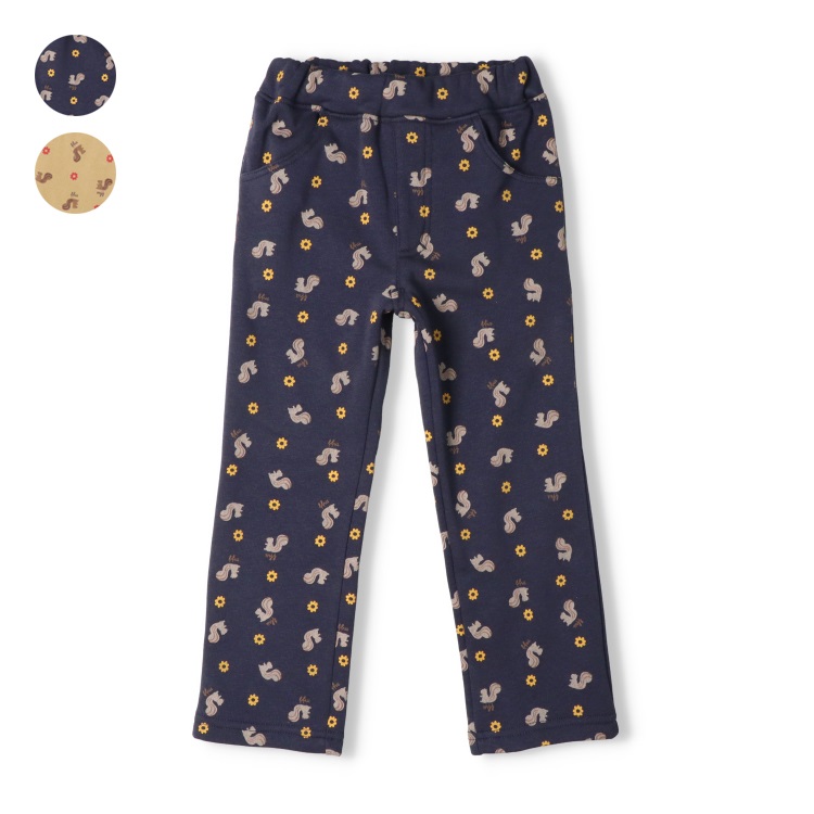 *【爆温】お花リス総柄裏起毛ロングパンツ