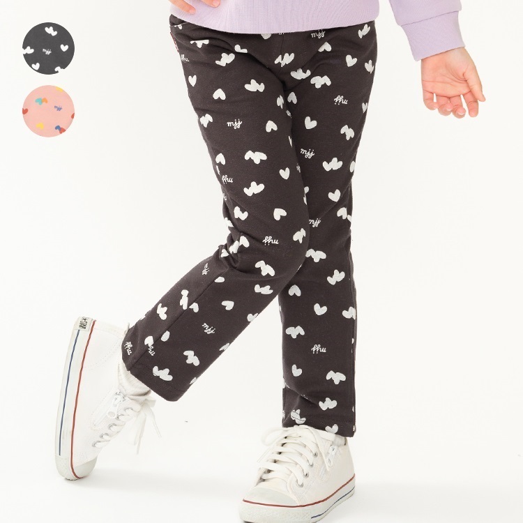 ハート総柄ストレッチミニ裏毛ロングパンツ