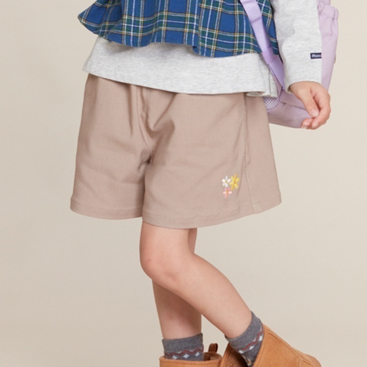 ツイル刺繍3分丈キュロットパンツ(ベージュ-140cm)