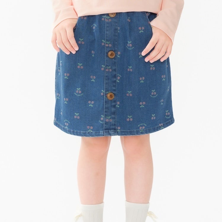 *チェリー柄デニムスカート(ブルー-110cm)