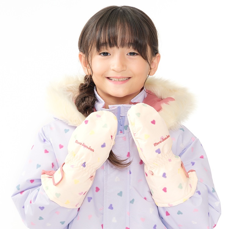 ハート・リボン総柄スノーグローブ(オフホワイト-M)