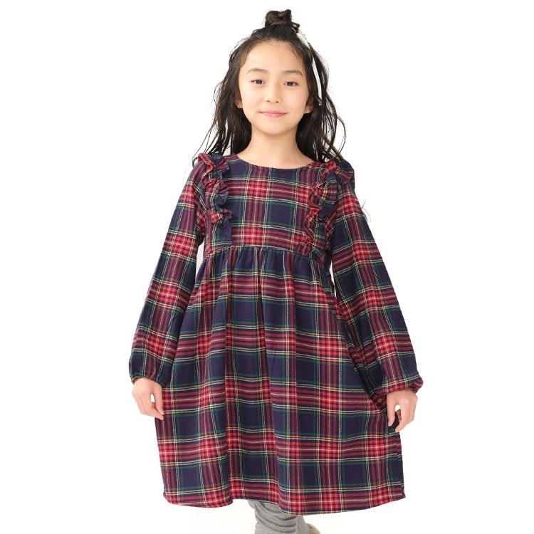 タータンチェック柄ネル長袖ワンピース ワンピース｜子供服・ベビー服