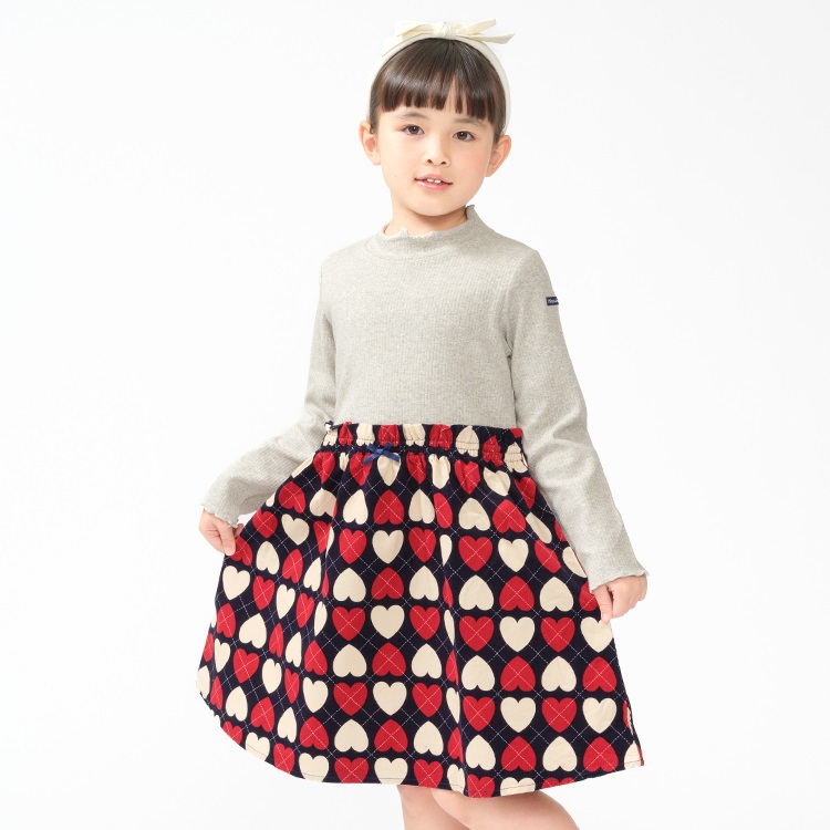 アーガイルハート柄切替長袖ワンピース ワンピース｜子供服・ベビー服