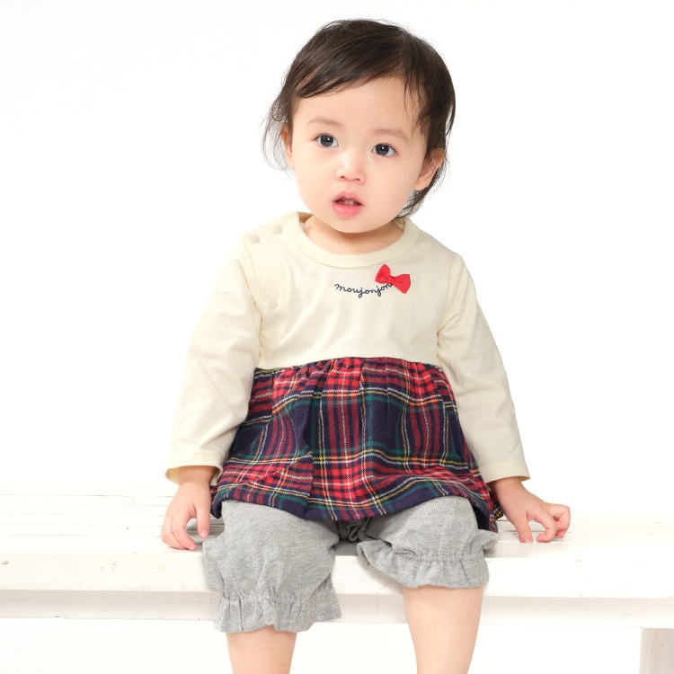 チェック柄スカート長袖ロンパース カバーオール｜子供服・ベビー服の