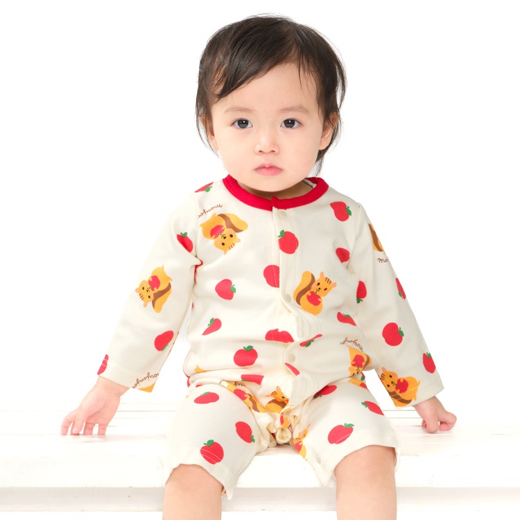 りす・りんご柄長袖ロンパース カバーオール｜子供服・ベビー服の通販