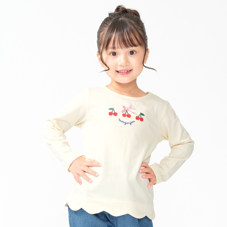 さくらんぼ・ハート長袖Tシャツ(オフホワイト-80cm)
