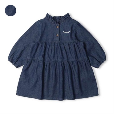 デニムティアード長袖ワンピース