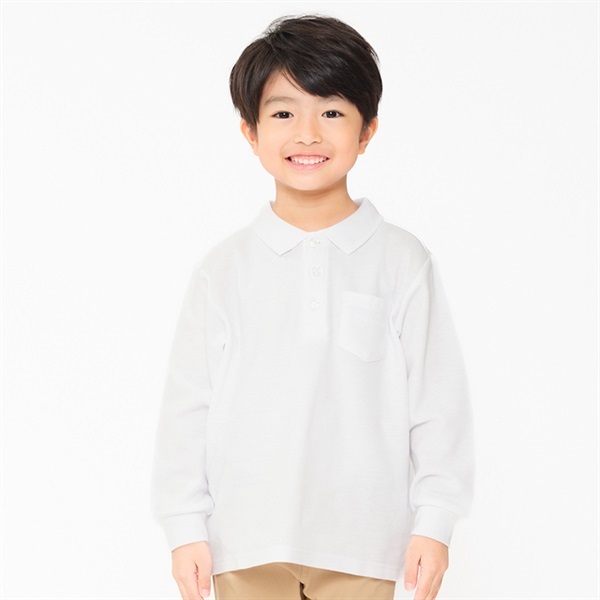 鹿の子長袖白ポロシャツ(100cm-160cm)(ホワイト-130cm)