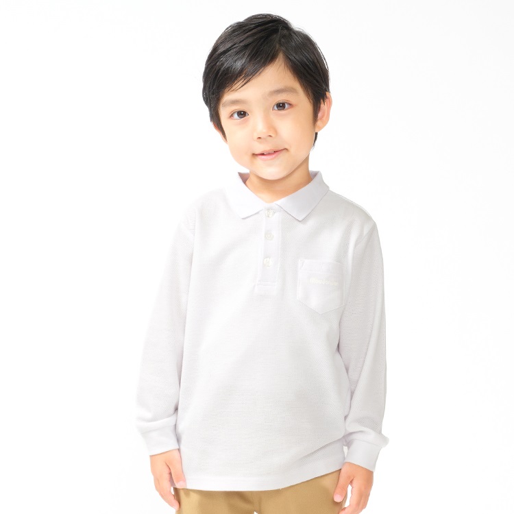 WEB限定】【100～160cm】鹿の子長袖白ポロシャツ シャツ/ブラウス