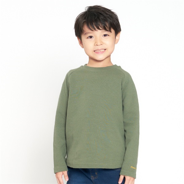 リップル無地ラグラン長袖Ｔシャツ(グリーン-90cm)