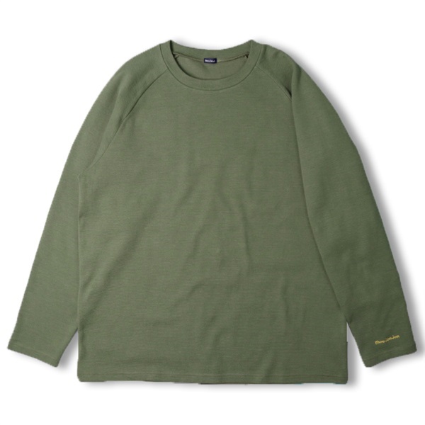 【大人サイズ】リップル無地ラグラン長袖Tシャツ(グリーン-L)
