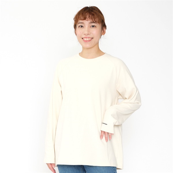 【大人サイズ】リップル無地ラグラン長袖Tシャツ(オフホワイト-L)