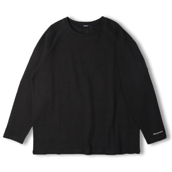 【大人サイズ】リップル無地ラグラン長袖Tシャツ(ブラック-L)