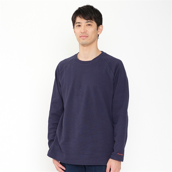【大人サイズ】リップル無地ラグラン長袖Tシャツ(ネイビー-M)