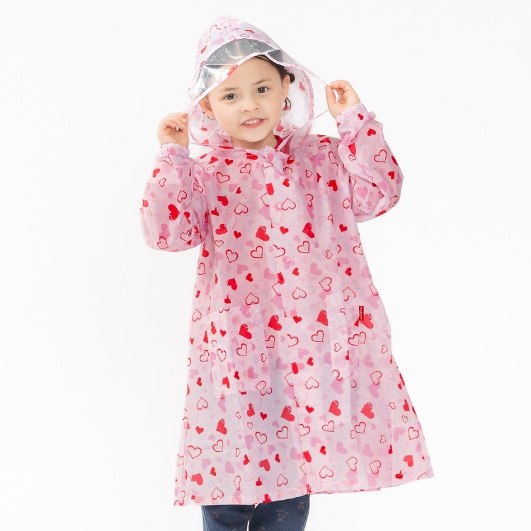 ハート総柄レインコート(ピンク-M)