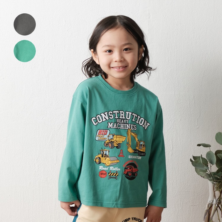 *働く車プリント長袖Tシャツ