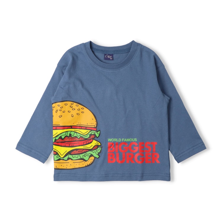 *ハンバーガープリント長袖Tシャツ(ネイビー-120cm)