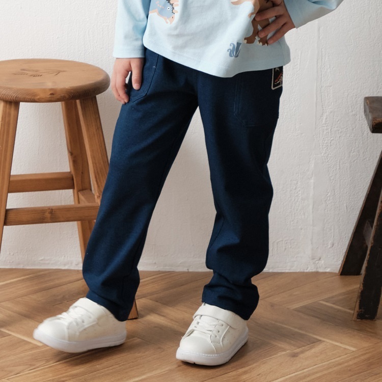 恐竜ワッペン付カットソーロングパンツ(ネイビー-110cm)