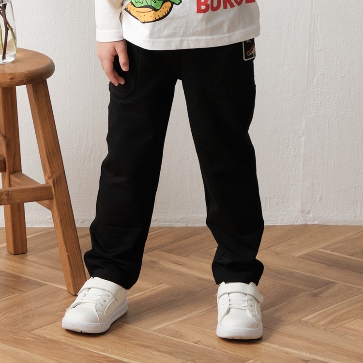 恐竜ワッペン付カットソーロングパンツ(ブラック-120cm)