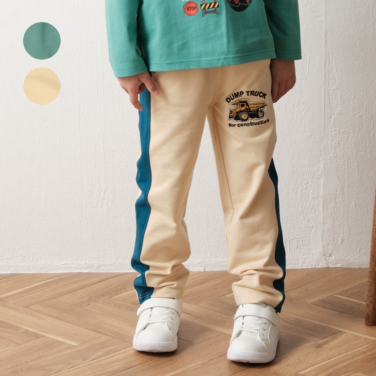 ダンプカー刺繍入りストレッチミニ裏毛ロングパンツ