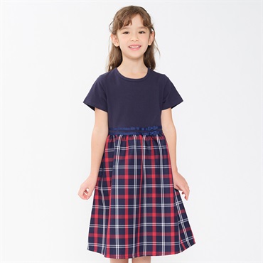 チェック柄スカートドッキングワンピース ワンピース｜子供服