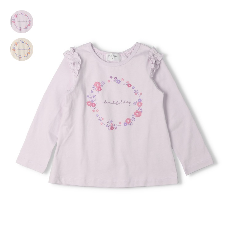 【WEB限定】お花ロゴプリント肩フリル長袖Tシャツ