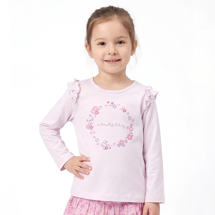 *【WEB限定】お花ロゴプリント肩フリル長袖Tシャツ(ラベンダー-80cm)