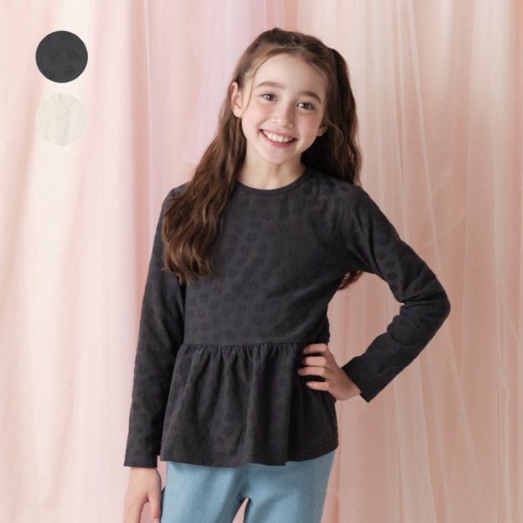 お花柄ジャガード長袖Tシャツ