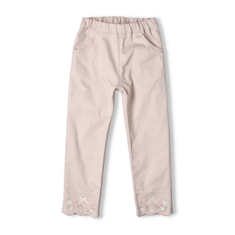 *裾リボンツイル・デニムロングパンツ(ピンク-90cm)