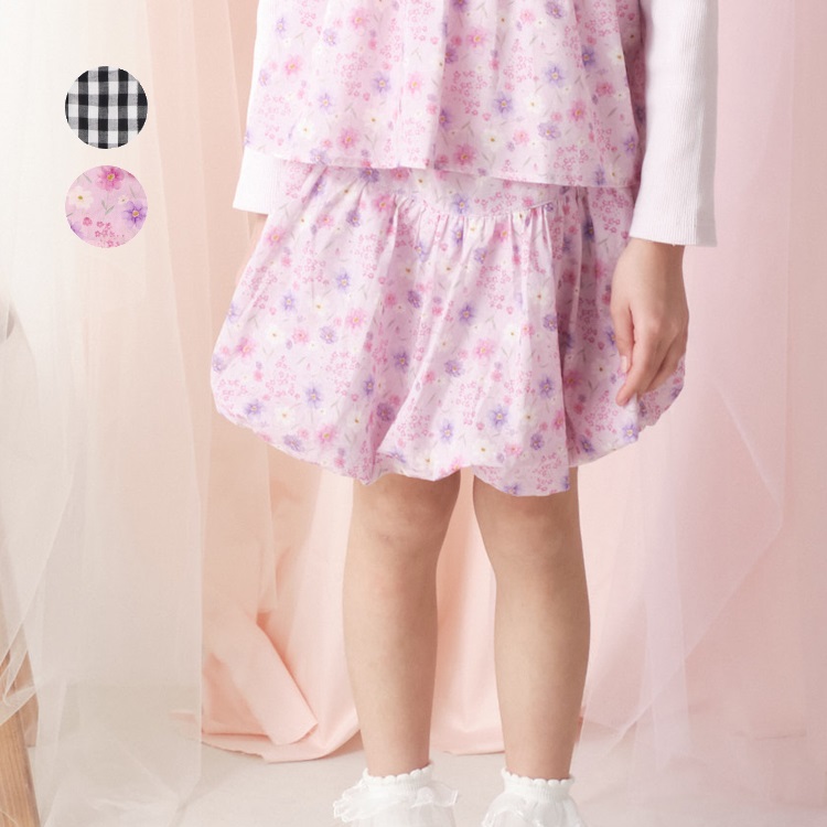 *チェック・お花柄バルーンスカートパンツ