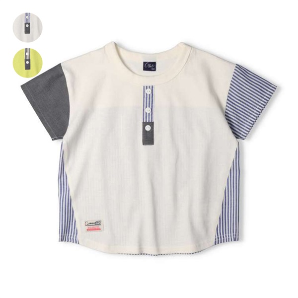 ヘンリーネック風異素材切替半袖Tシャツ 半袖Tシャツ｜子供服