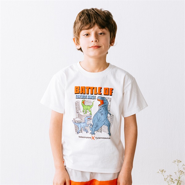 恐竜プリント半袖Tシャツ(オフホワイト-80cm)