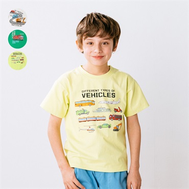 働く車プリント半袖Tシャツ