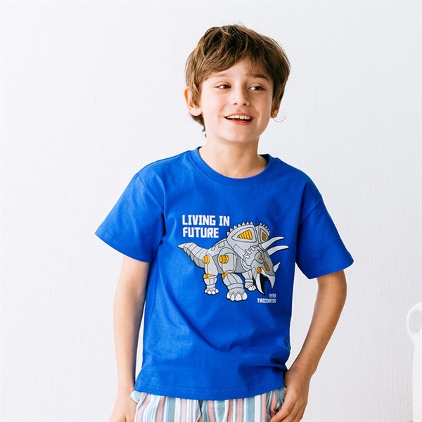 恐竜プリント半袖Tシャツ(ブルー-80cm)