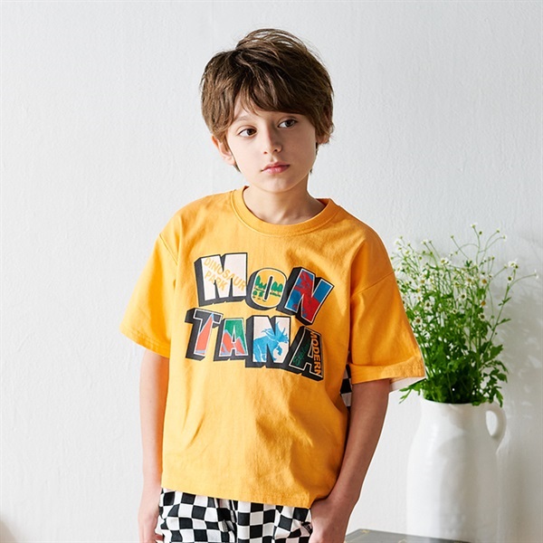 背中切替ロゴプリント半袖Tシャツ(オレンジ-80cm)